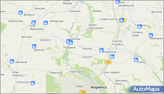 mapa Marysin gmina Mogielnica, Marysin gmina Mogielnica na mapie Targeo