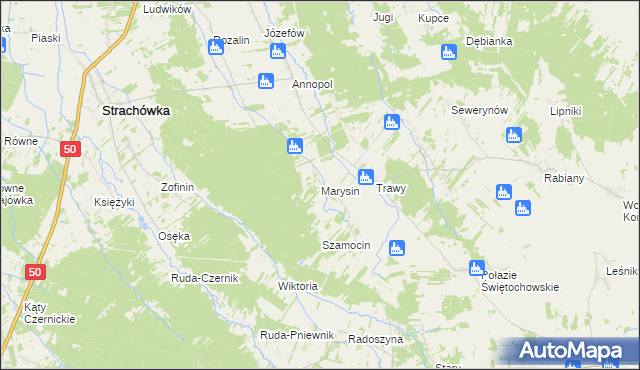 mapa Marysin gmina Strachówka, Marysin gmina Strachówka na mapie Targeo