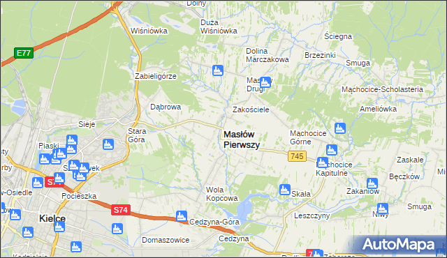 mapa Masłów Pierwszy, Masłów Pierwszy na mapie Targeo