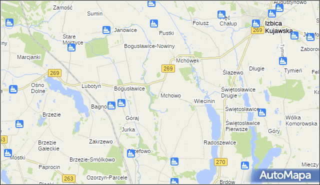 mapa Mchowo gmina Babiak, Mchowo gmina Babiak na mapie Targeo