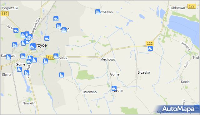 mapa Mechowo gmina Pyrzyce, Mechowo gmina Pyrzyce na mapie Targeo