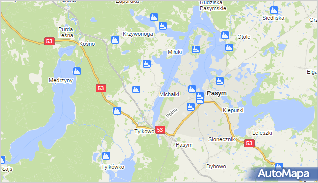 mapa Michałki gmina Pasym, Michałki gmina Pasym na mapie Targeo