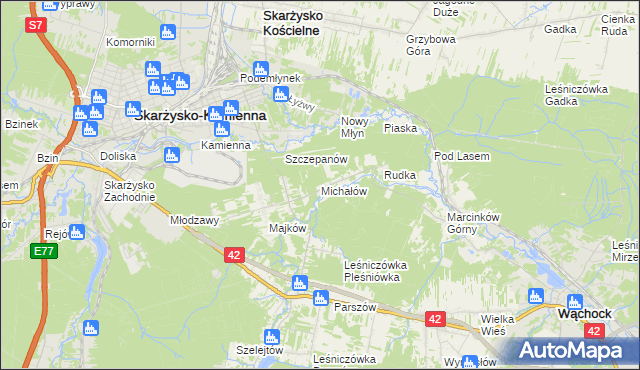 mapa Michałów gmina Skarżysko Kościelne, Michałów gmina Skarżysko Kościelne na mapie Targeo