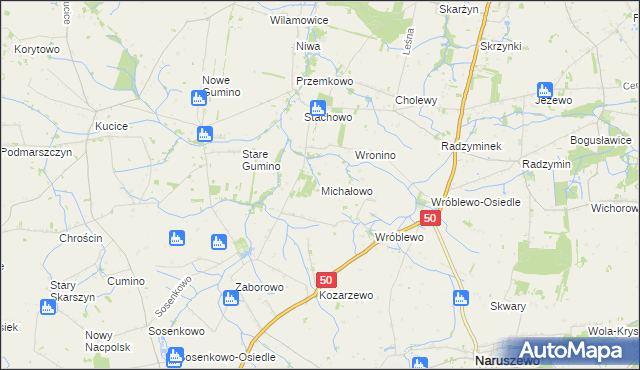 mapa Michałowo gmina Naruszewo, Michałowo gmina Naruszewo na mapie Targeo