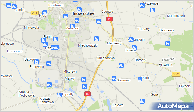 mapa Miechowice gmina Inowrocław, Miechowice gmina Inowrocław na mapie Targeo