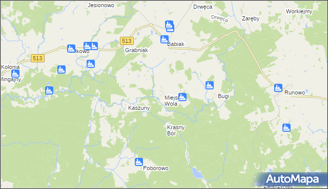 mapa Miejska Wola gmina Lidzbark Warmiński, Miejska Wola gmina Lidzbark Warmiński na mapie Targeo