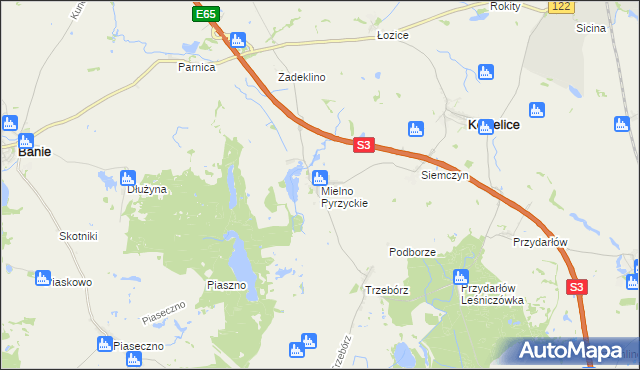 mapa Mielno Pyrzyckie, Mielno Pyrzyckie na mapie Targeo