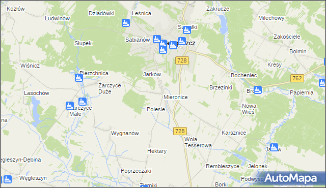 mapa Mieronice gmina Małogoszcz, Mieronice gmina Małogoszcz na mapie Targeo