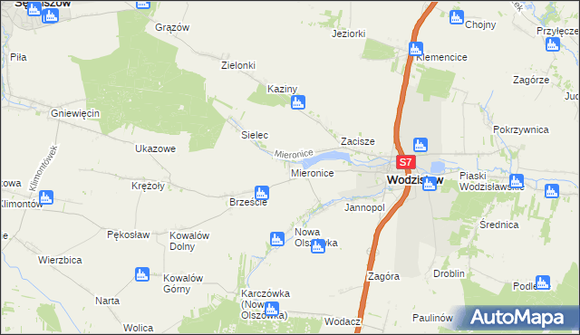 mapa Mieronice gmina Wodzisław, Mieronice gmina Wodzisław na mapie Targeo