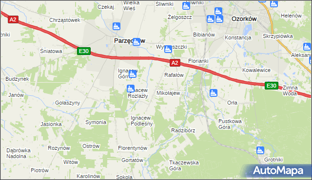 mapa Mikołajew gmina Parzęczew, Mikołajew gmina Parzęczew na mapie Targeo