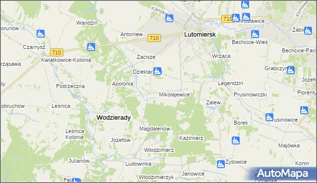 mapa Mikołajewice gmina Lutomiersk, Mikołajewice gmina Lutomiersk na mapie Targeo