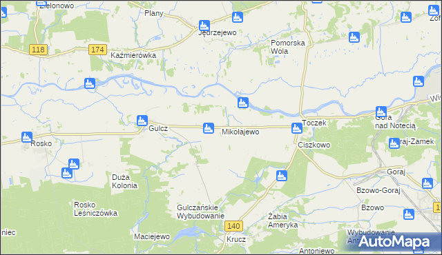 mapa Mikołajewo gmina Czarnków, Mikołajewo gmina Czarnków na mapie Targeo