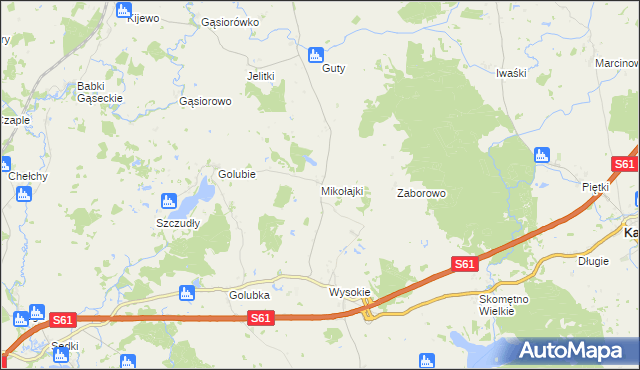mapa Mikołajki gmina Kalinowo, Mikołajki gmina Kalinowo na mapie Targeo