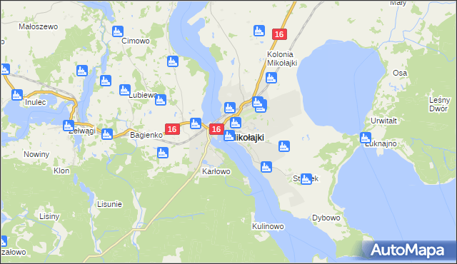 mapa Mikołajki powiat mrągowski, Mikołajki powiat mrągowski na mapie Targeo