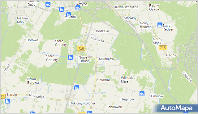 mapa Mikołajów gmina Rokiciny, Mikołajów gmina Rokiciny na mapie Targeo