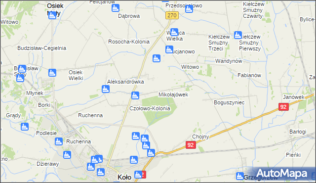 mapa Mikołajówek gmina Koło, Mikołajówek gmina Koło na mapie Targeo