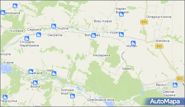mapa Mikołajówka gmina Urzędów, Mikołajówka gmina Urzędów na mapie Targeo