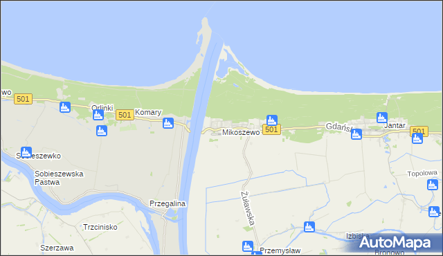 mapa Mikoszewo, Mikoszewo na mapie Targeo