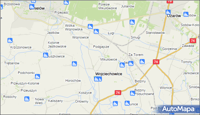 mapa Mikułowice gmina Wojciechowice, Mikułowice gmina Wojciechowice na mapie Targeo