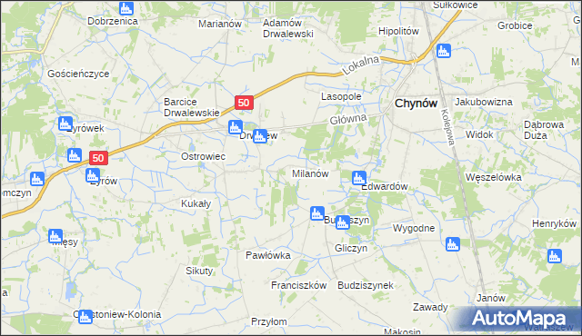 mapa Milanów gmina Chynów, Milanów gmina Chynów na mapie Targeo