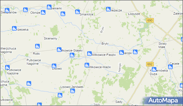 mapa Miłkowice-Paszki, Miłkowice-Paszki na mapie Targeo