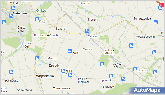 mapa Miłocin gmina Wojciechów, Miłocin gmina Wojciechów na mapie Targeo