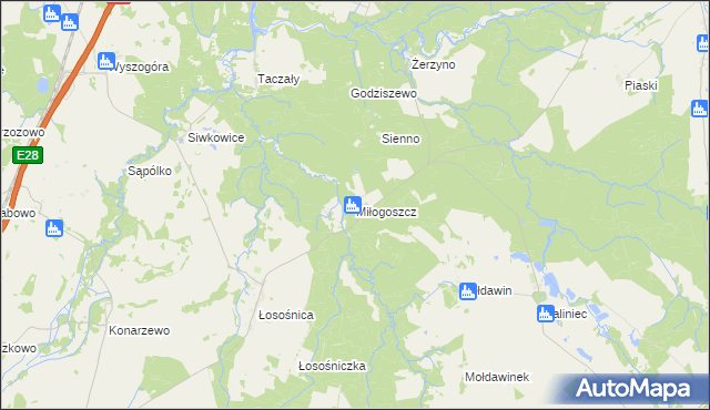 mapa Miłogoszcz gmina Resko, Miłogoszcz gmina Resko na mapie Targeo
