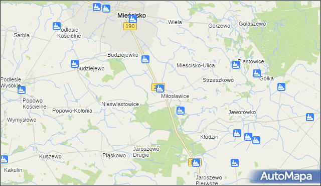 mapa Miłosławice gmina Mieścisko, Miłosławice gmina Mieścisko na mapie Targeo
