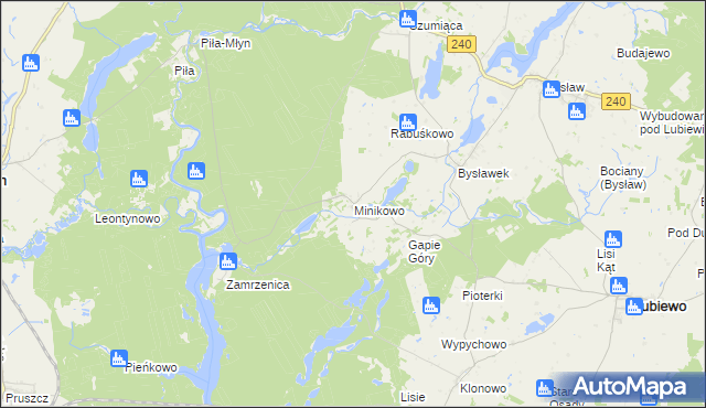 mapa Minikowo gmina Lubiewo, Minikowo gmina Lubiewo na mapie Targeo