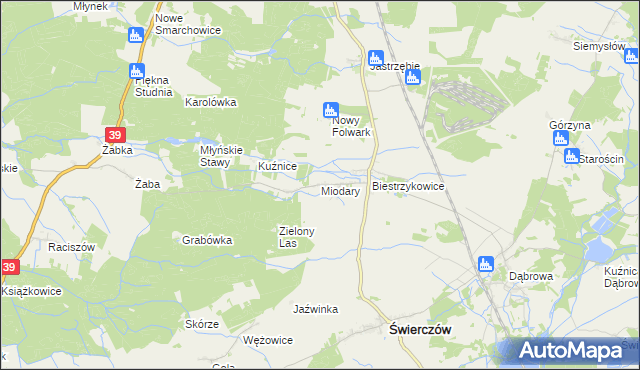 mapa Miodary gmina Świerczów, Miodary gmina Świerczów na mapie Targeo