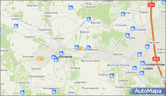 mapa Mirosławice gmina Lutomiersk, Mirosławice gmina Lutomiersk na mapie Targeo