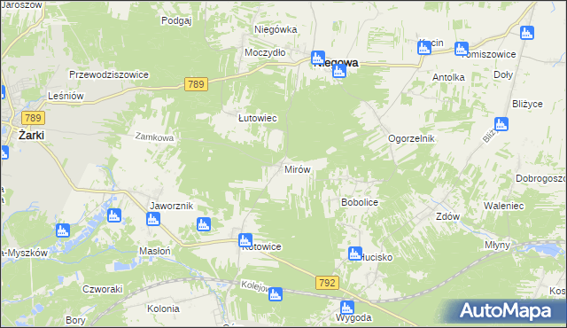 mapa Mirów gmina Niegowa, Mirów gmina Niegowa na mapie Targeo