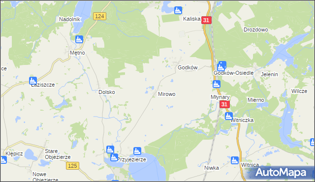 mapa Mirowo gmina Moryń, Mirowo gmina Moryń na mapie Targeo
