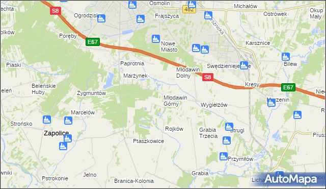 mapa Młodawin Górny, Młodawin Górny na mapie Targeo