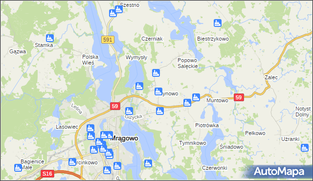 mapa Młynowo gmina Mrągowo, Młynowo gmina Mrągowo na mapie Targeo