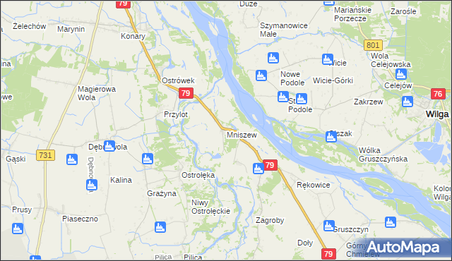 mapa Mniszew gmina Magnuszew, Mniszew gmina Magnuszew na mapie Targeo