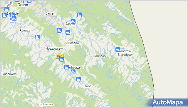 mapa Moczary gmina Ustrzyki Dolne, Moczary gmina Ustrzyki Dolne na mapie Targeo