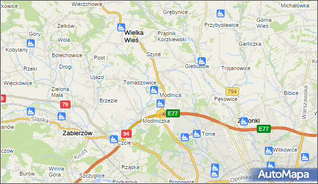 mapa Modlnica, Modlnica na mapie Targeo