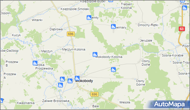mapa Mokobody-Kolonia, Mokobody-Kolonia na mapie Targeo