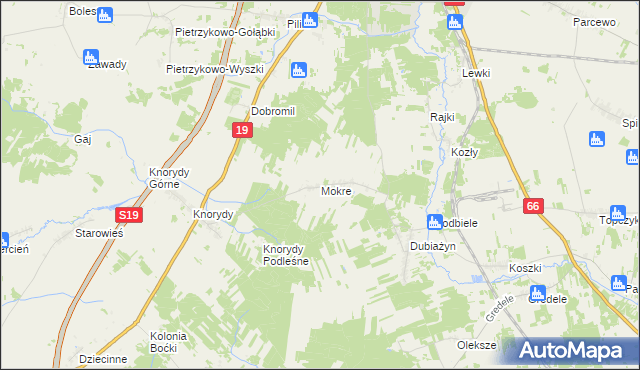 mapa Mokre gmina Bielsk Podlaski, Mokre gmina Bielsk Podlaski na mapie Targeo