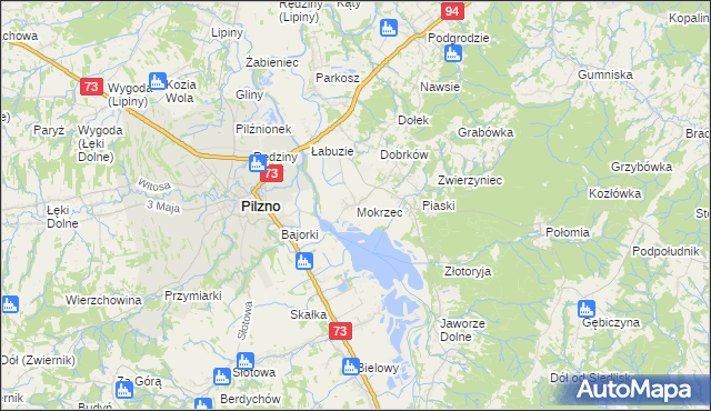 mapa Mokrzec gmina Pilzno, Mokrzec gmina Pilzno na mapie Targeo