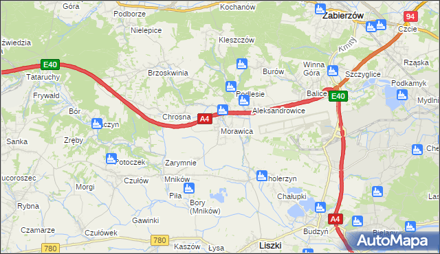 mapa Morawica gmina Liszki, Morawica gmina Liszki na mapie Targeo