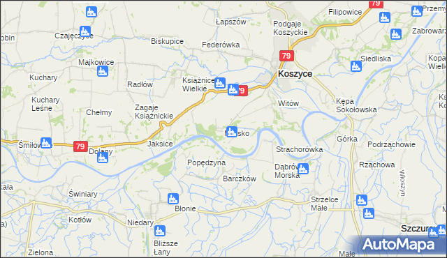mapa Morsko gmina Koszyce, Morsko gmina Koszyce na mapie Targeo