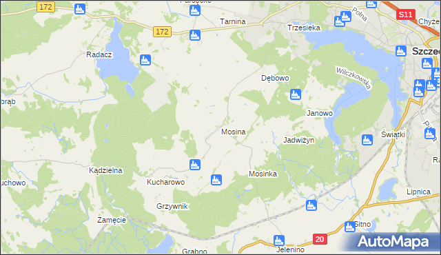 mapa Mosina gmina Szczecinek, Mosina gmina Szczecinek na mapie Targeo