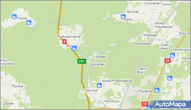 mapa Mostek gmina Wasilków, Mostek gmina Wasilków na mapie Targeo