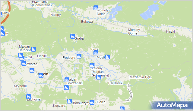 mapa Mostki gmina Jarocin, Mostki gmina Jarocin na mapie Targeo