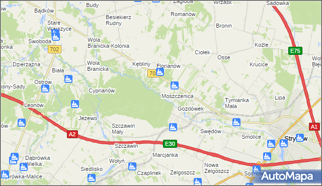 mapa Moszczenica gmina Zgierz, Moszczenica gmina Zgierz na mapie Targeo
