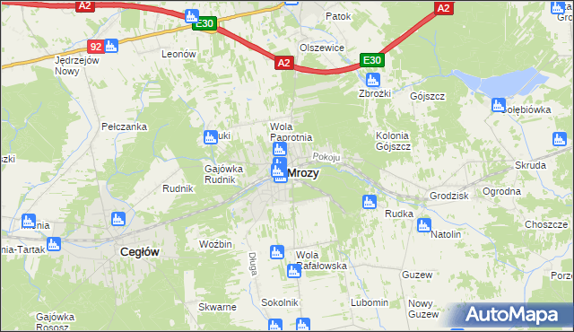 mapa Mrozy powiat miński, Mrozy powiat miński na mapie Targeo