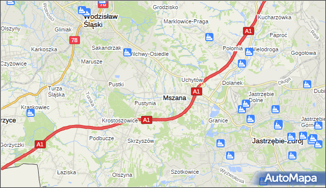 mapa Mszana powiat wodzisławski, Mszana powiat wodzisławski na mapie Targeo