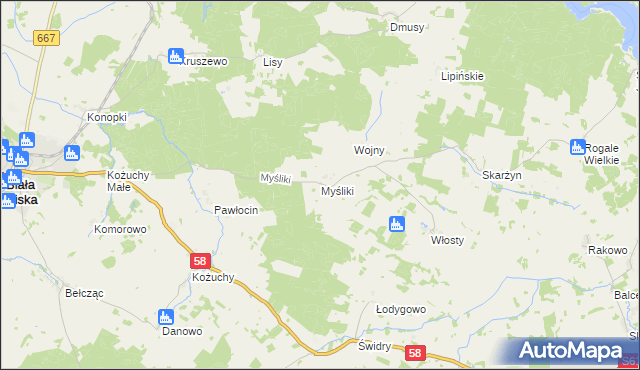 mapa Myśliki, Myśliki na mapie Targeo